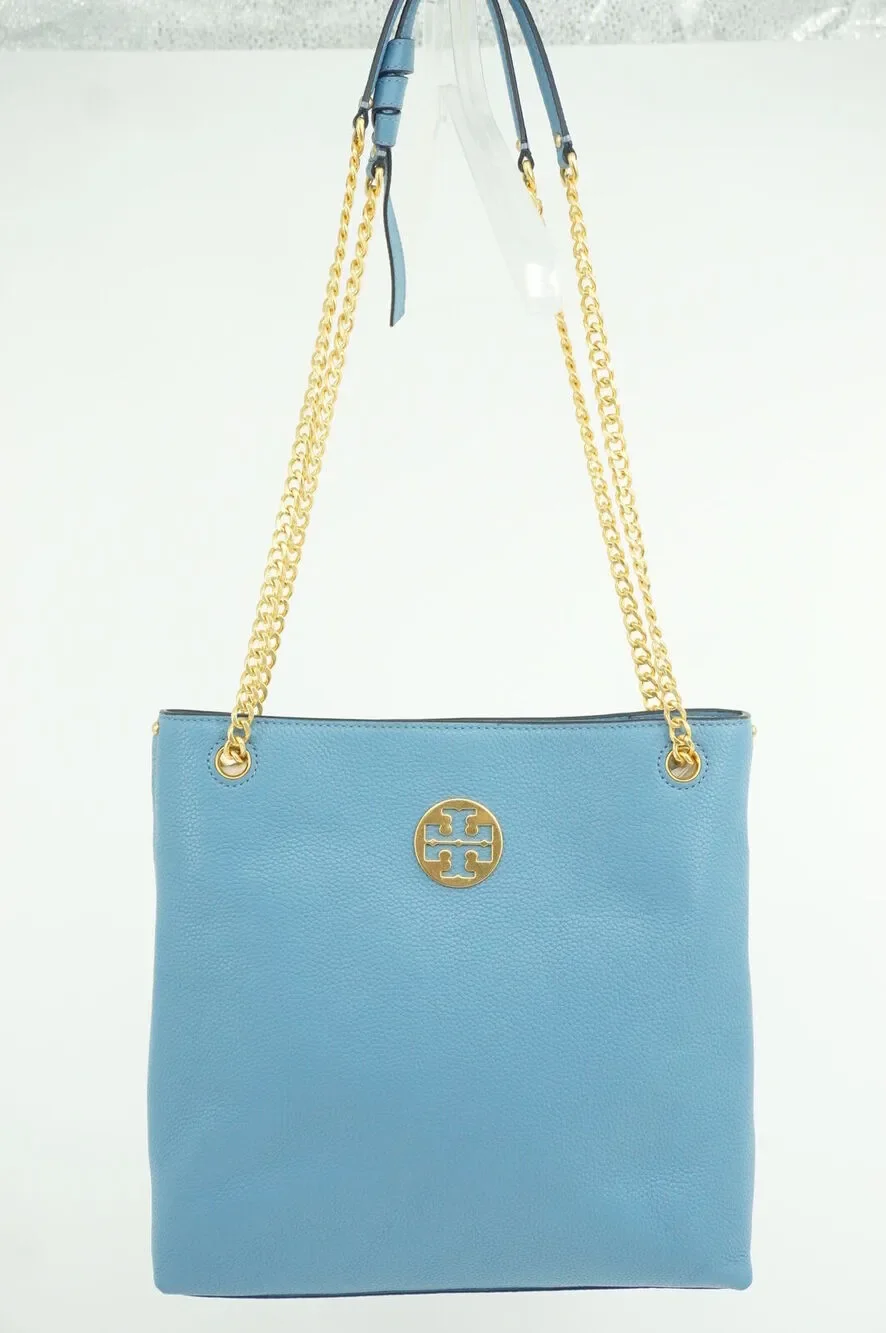 Tory Burch Everly Swingpack Crossbody Bag Logo $428 shoulder chain Blue Yonder